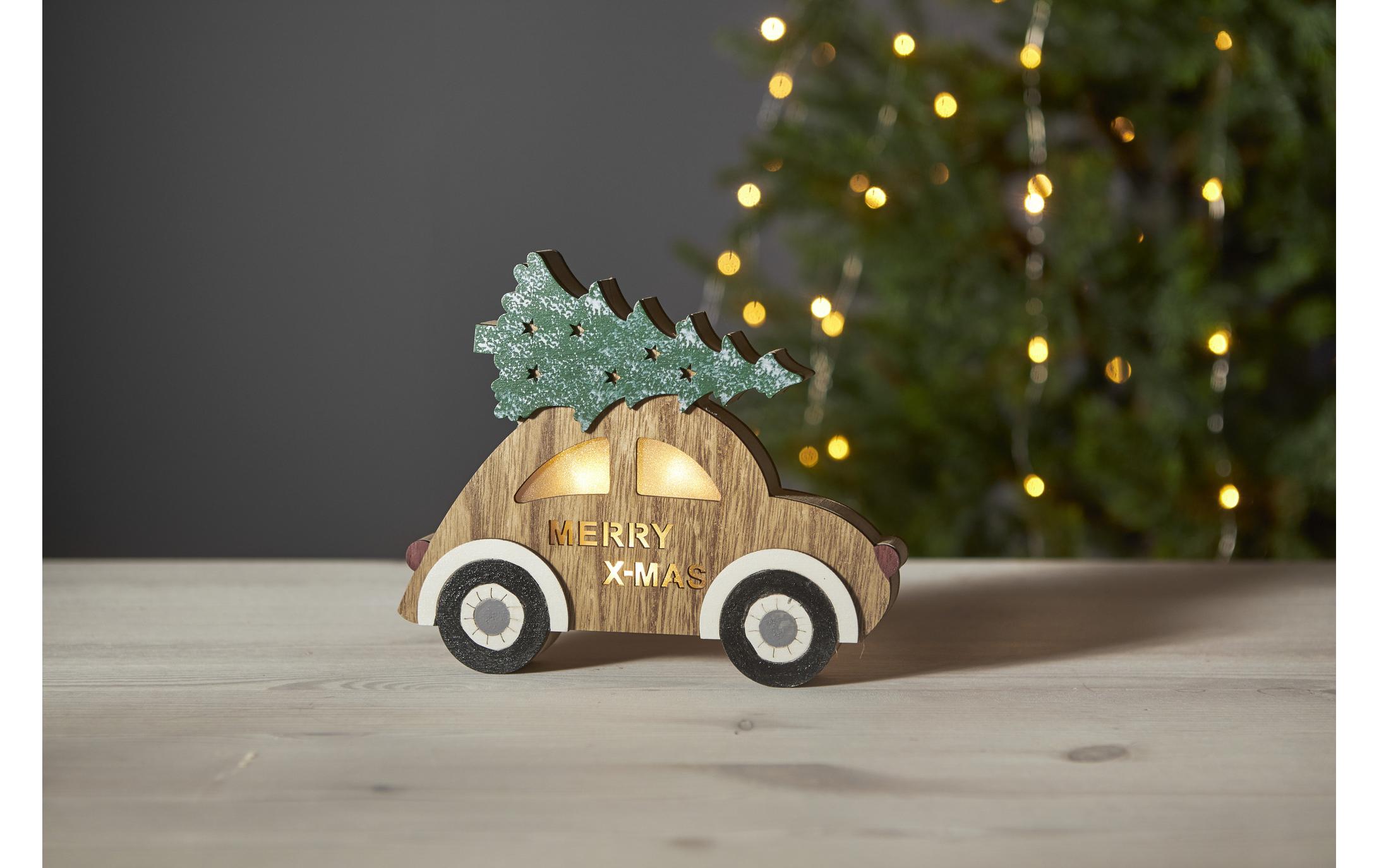 Tischdeko Billy, 20 cm, HolzBeleuchtetes Auto mit Tanne und Schriftzug