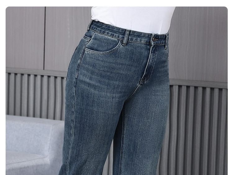 tropibreeze - Hoge taille gewassen rechte jeans
