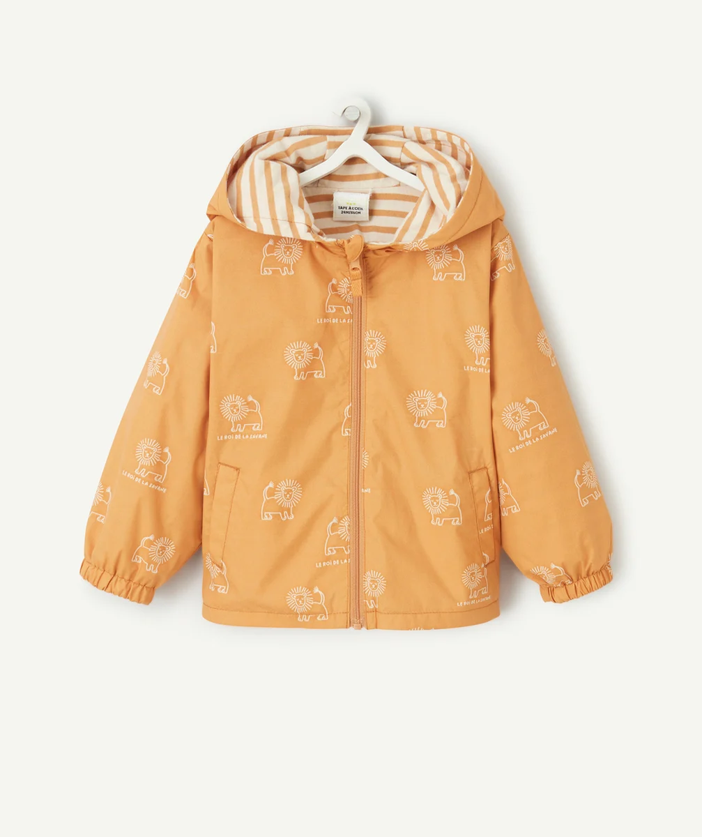 COUPE-VENT BÉBÉ GARÇON RÉVERSIBLE ORANGE IMPRIMÉ LION OU RAYÉ