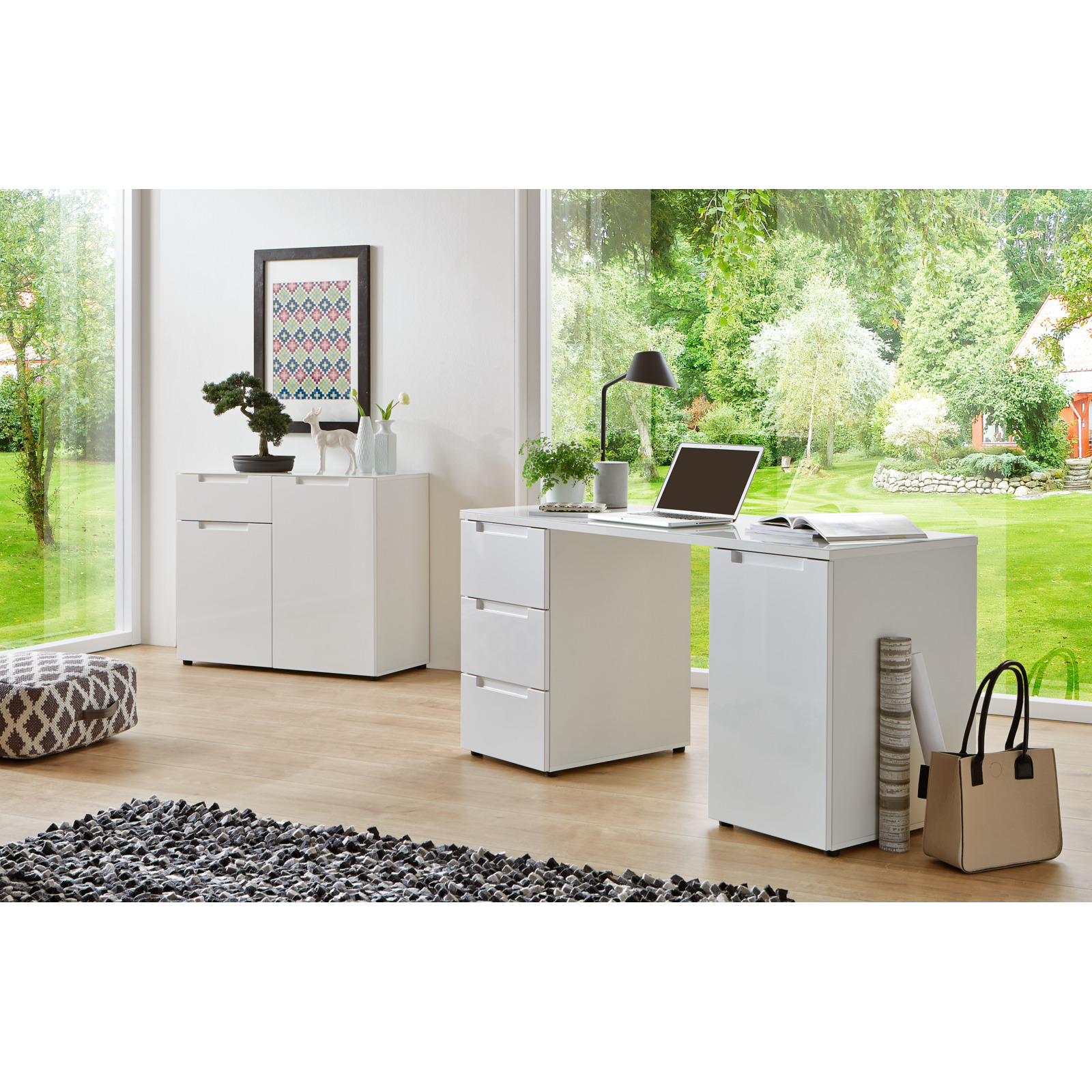 Schreibtisch Mailand Dekor weiss MDF Hochglanz weiss 152 x 76 x 60 cm