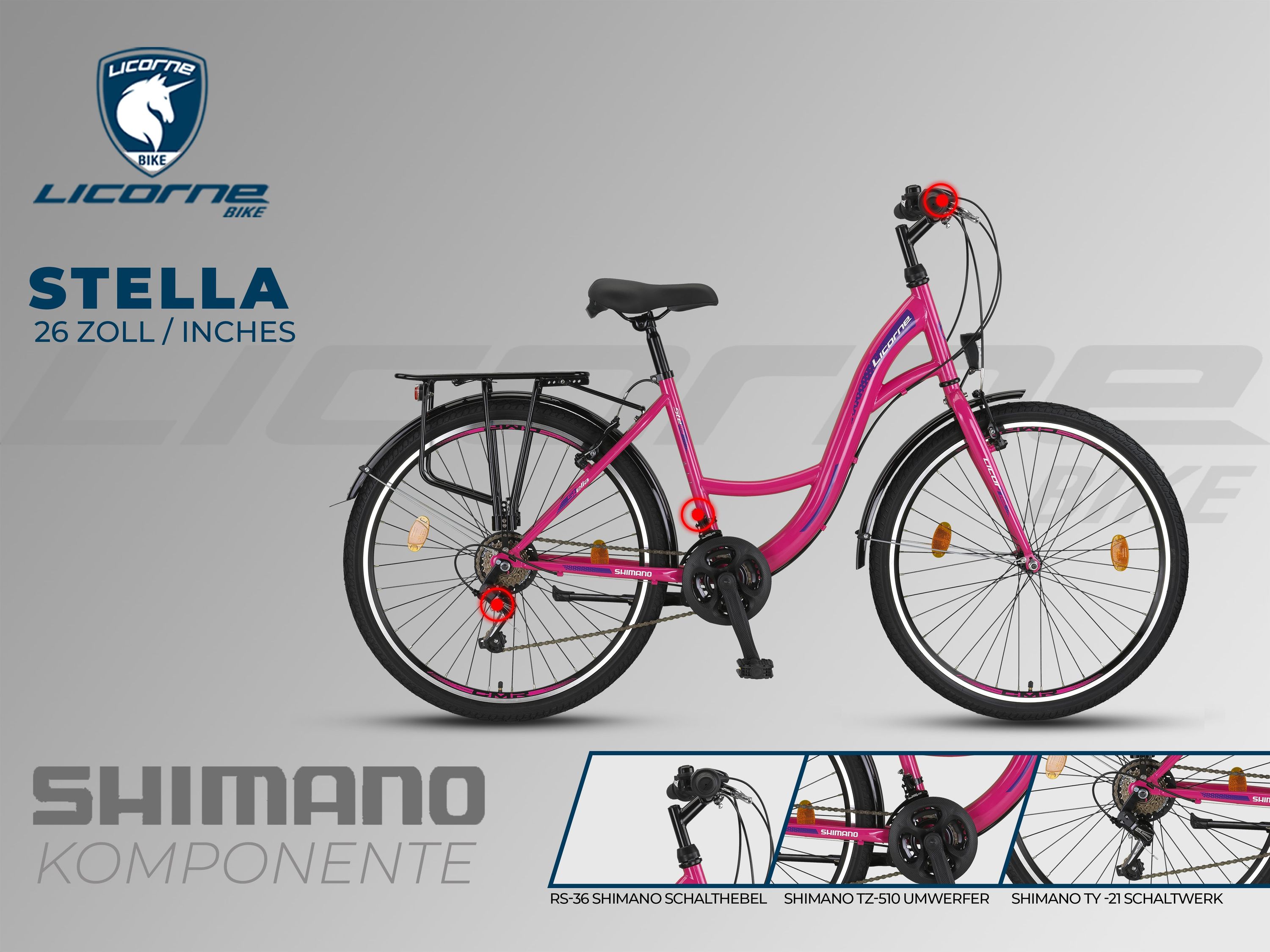 Licorne Bike Stella Premium City Bike 20,24,26 und 28 Zoll Fahrrad für Mädchen Herren und Damen 21 Gang (6 Gang bei 20 Zoll) Holland Citybike