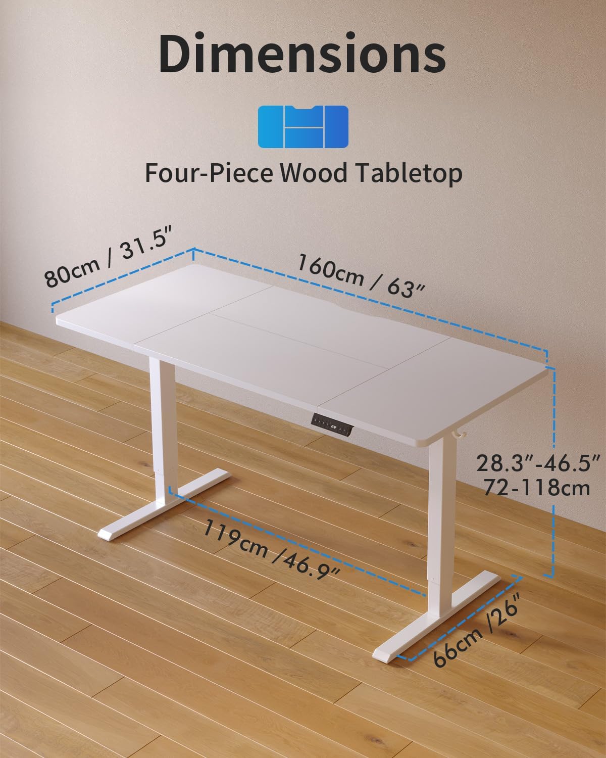 FEZIBO Höhenverstellbarer Schreibtisch mit USB-A und USB-C-Ladeanschlüssen, 160 x 80 cm Schreibtisch Höhenverstellbar Elektrisch, Ergonomischer Steh-Sitz Tisch für Heimbüro, Standing Desk, Weiß