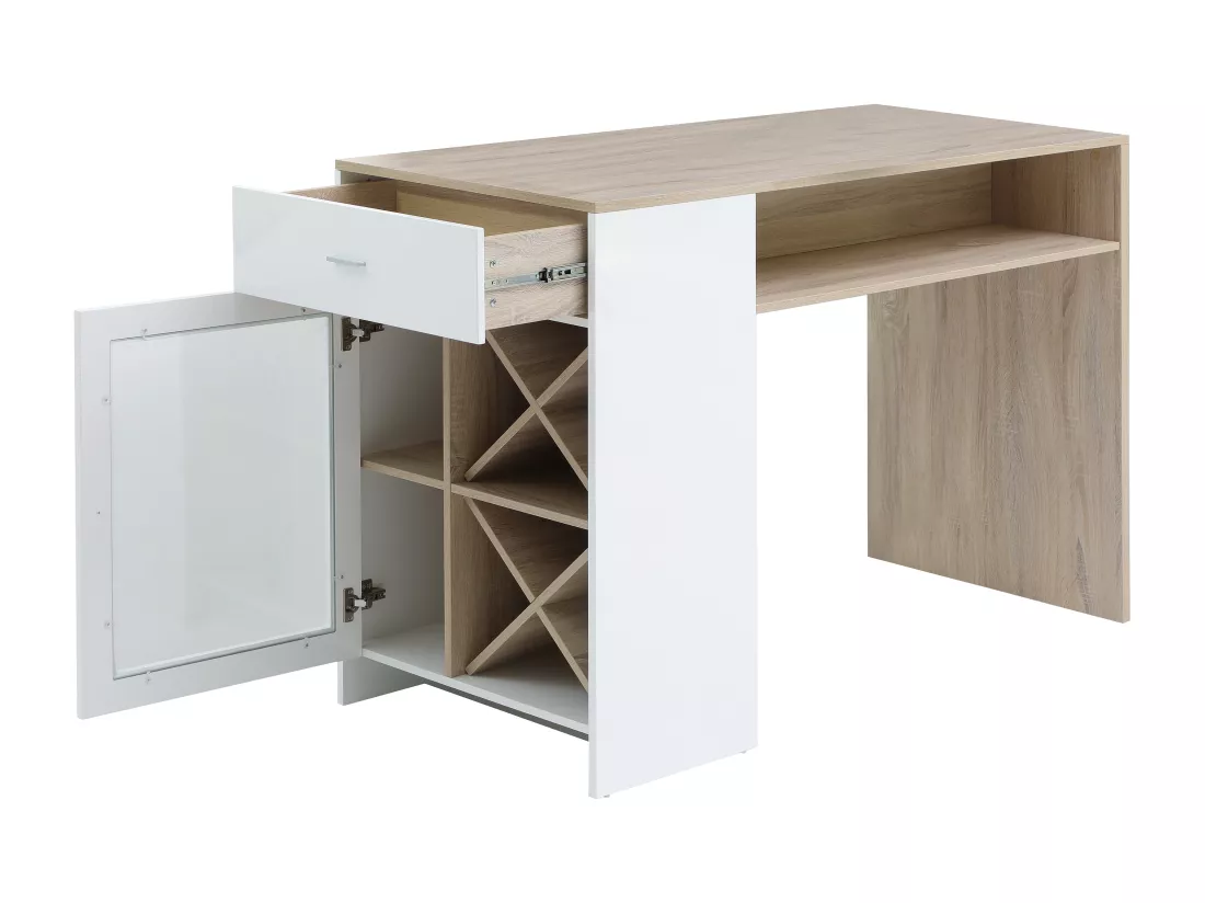 Meuble de bar avec rangements - Blanc et naturel - NIRAYA