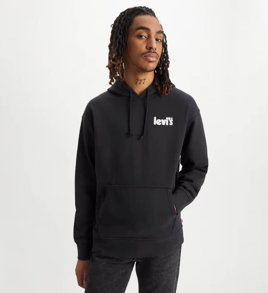 Moletom com capuz Levi's preto, modelagem folgada e estampa.