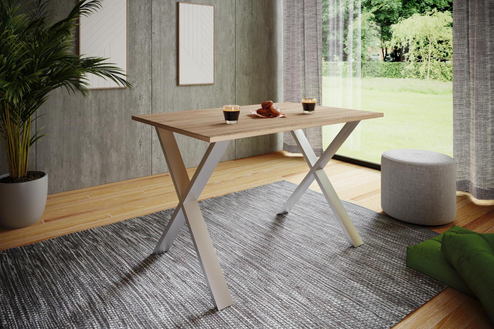 Esstisch XONA - Sonoma Eiche - silber - X-Fußgestell - 140x80 cm