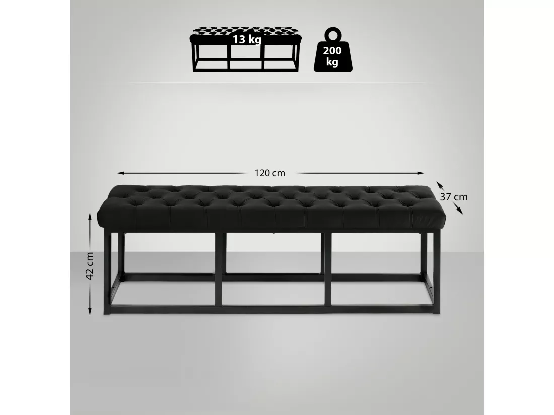 Banquette - Velours & Métal noir mat - Noir - Polson