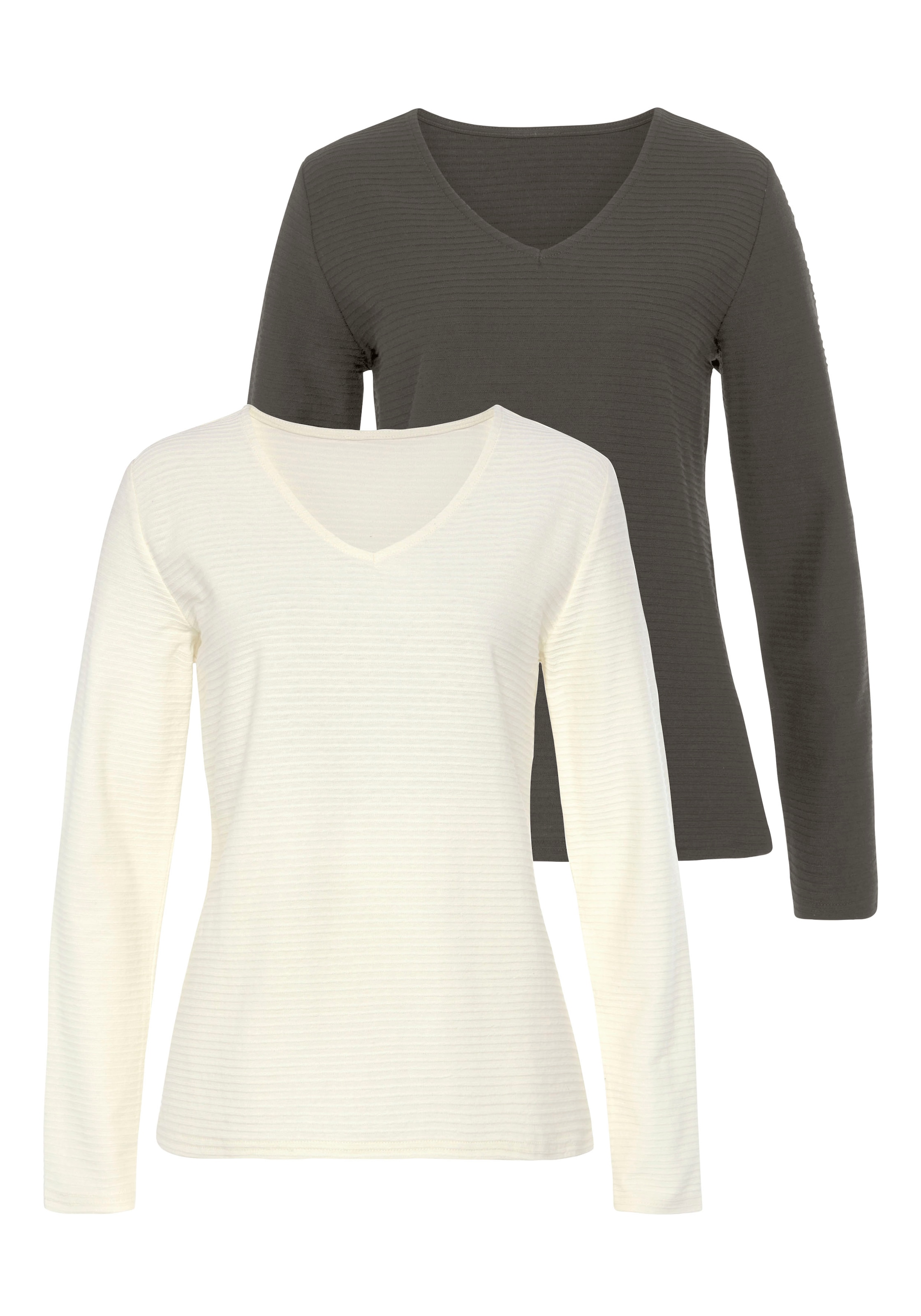 LASCANA Langarmshirt »mit Streifenstruktur« 2er-Pack,  aus weicher Baumwoll-Qualität