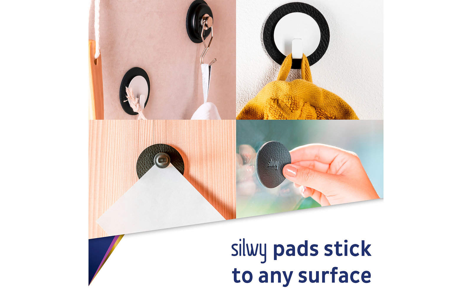silwy® Clever Magnethaken inkl. Metall-Nano-Gel-Pad 2 tlg. (5 cm) Schwarz