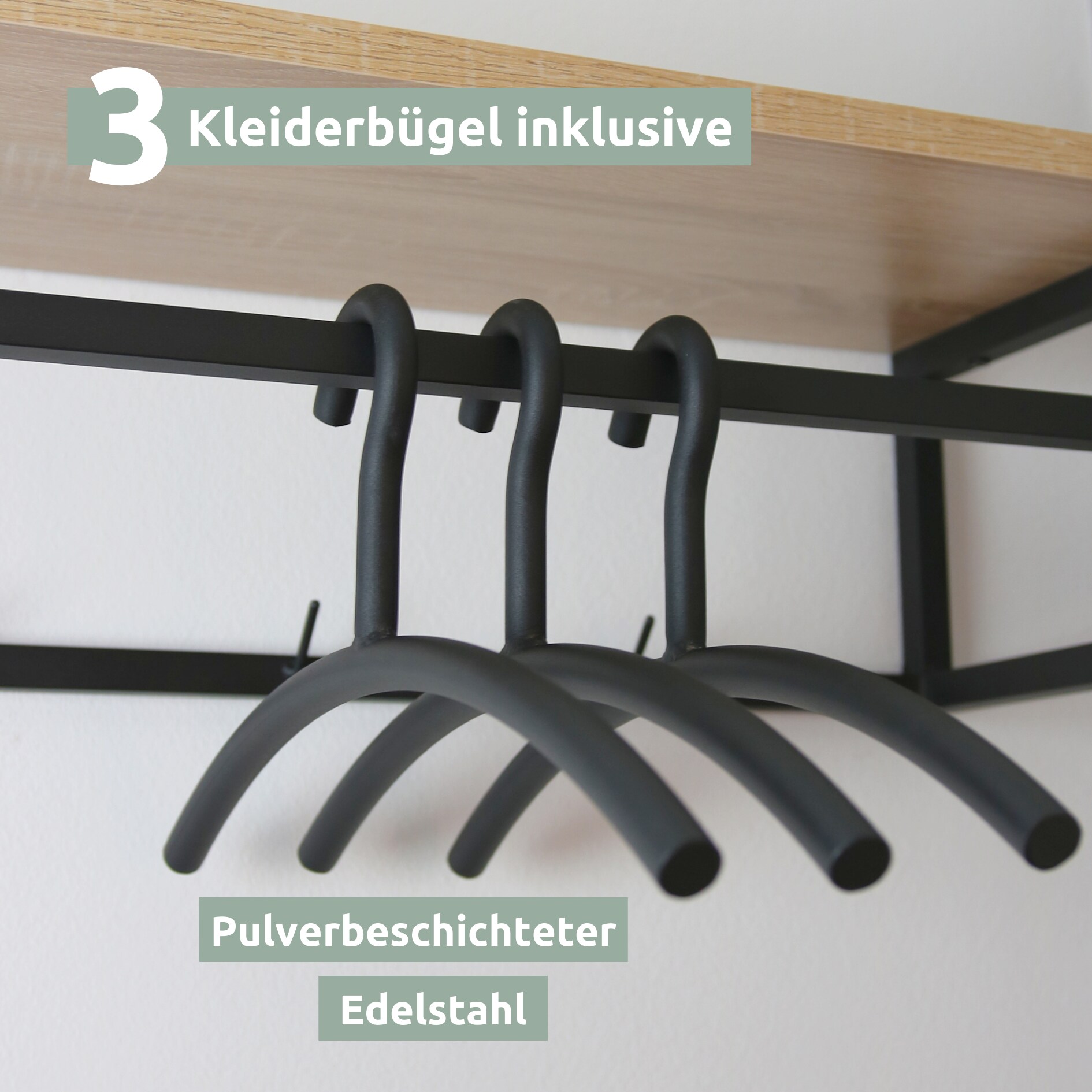 holz4home® Garderobe Sonoma Eiche - inkl. 3 Kleiderbügel aus Metall - Schwarz