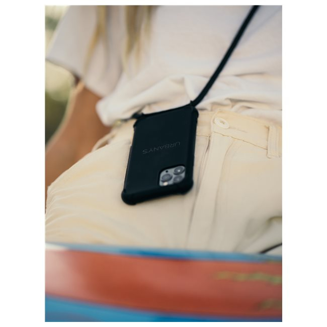 (130cm) iPhone 14 Pro Max All Black Necklace Hybrid Hülle Air Cushion Fallschutz   Handykette (PN-ABB-I14PM-ABB) - Schwarz