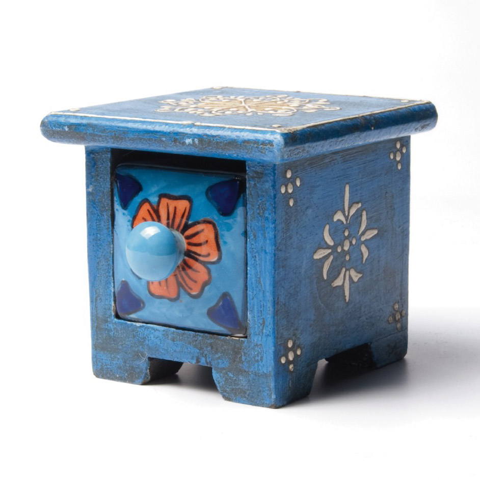 Schubladentruhe mit 1 Schublade, hellblau, L 10 cm, B 10 cm, H 9 cm von fischer's lagerhaus