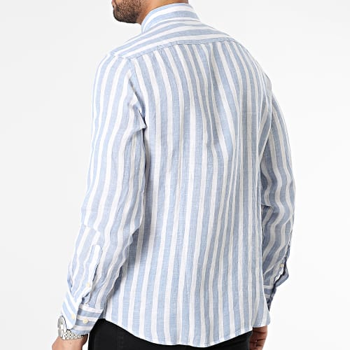 Chemise Manches Longues A Rayures Blanc Bleu Clair