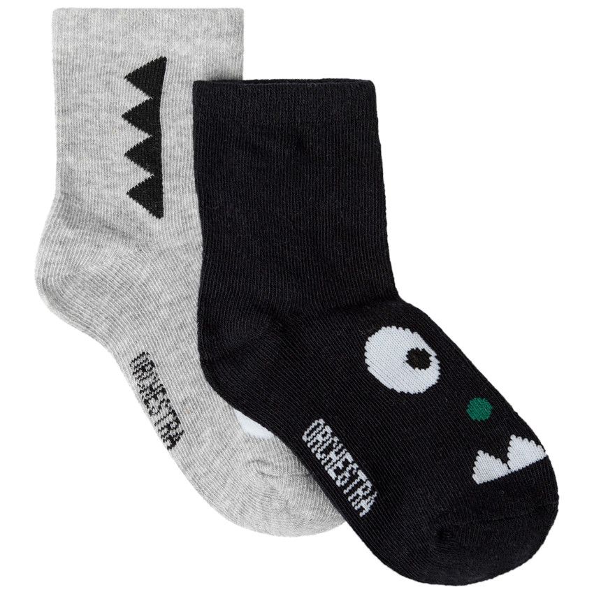 Lot de 2 paires de chaussettes assorties motif Dinosaure - Noir