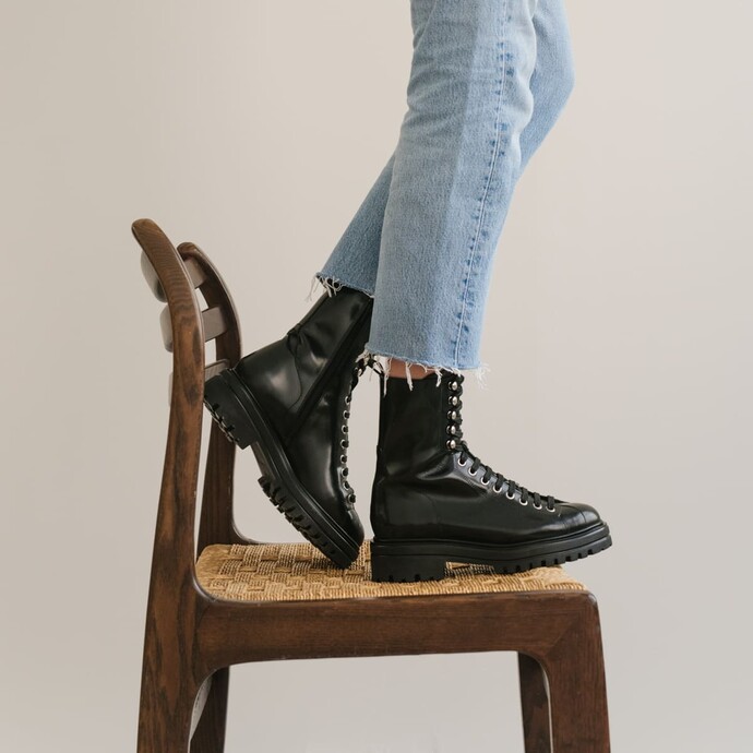 Bottines à lacets  en cuir noir