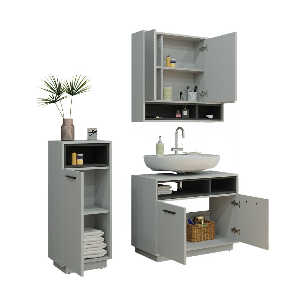 Vicco Badmöbel-Set Badezimmer-Möbel Bad-Schrank Beatrice Grau Anthrazit modern Badezimmerschrank Waschtischunterschrank Spiegelschrank Midischrank Schranktür Schrankfach