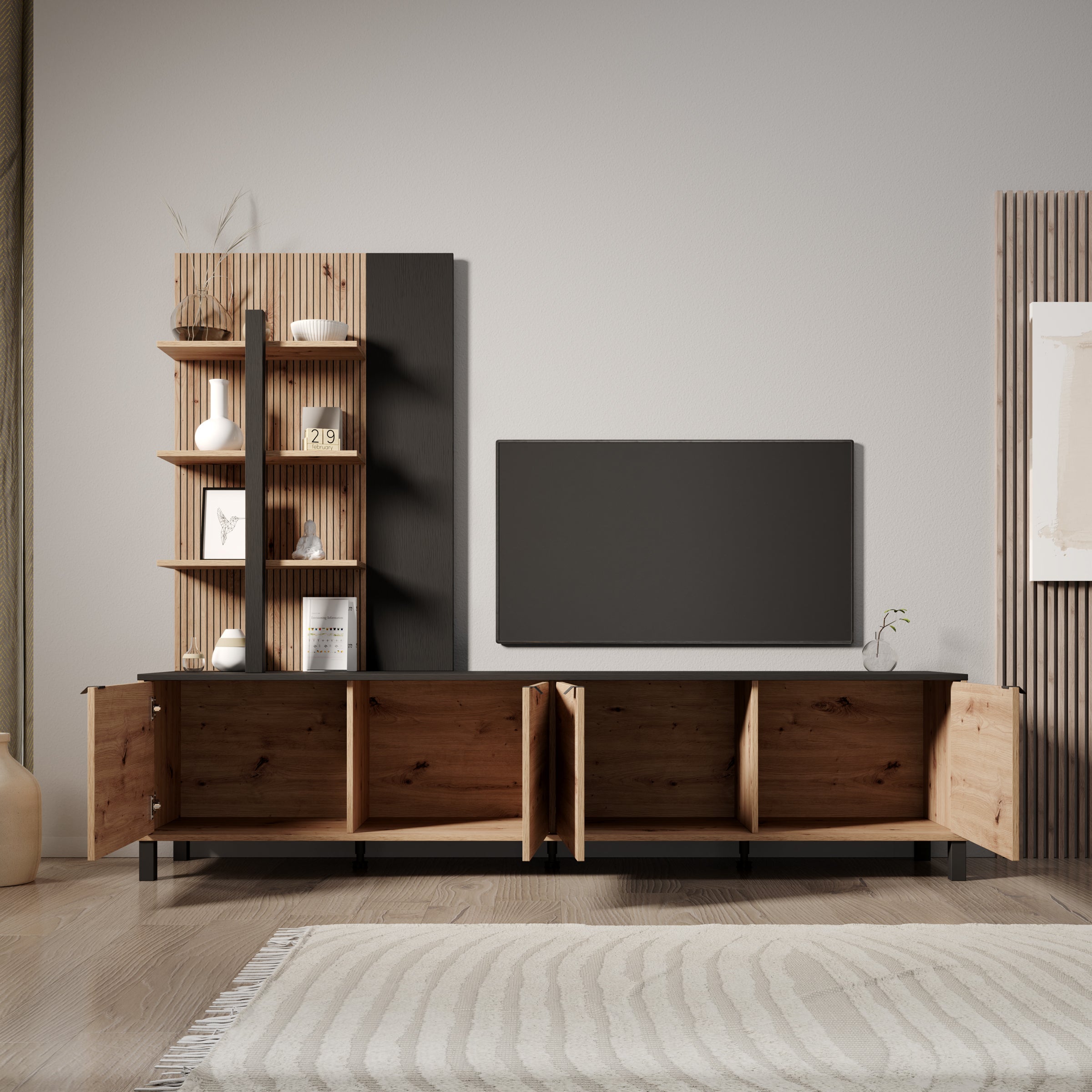 Merlo - Wandmeubel - Eikenpatroon - 208x40x167 cm
