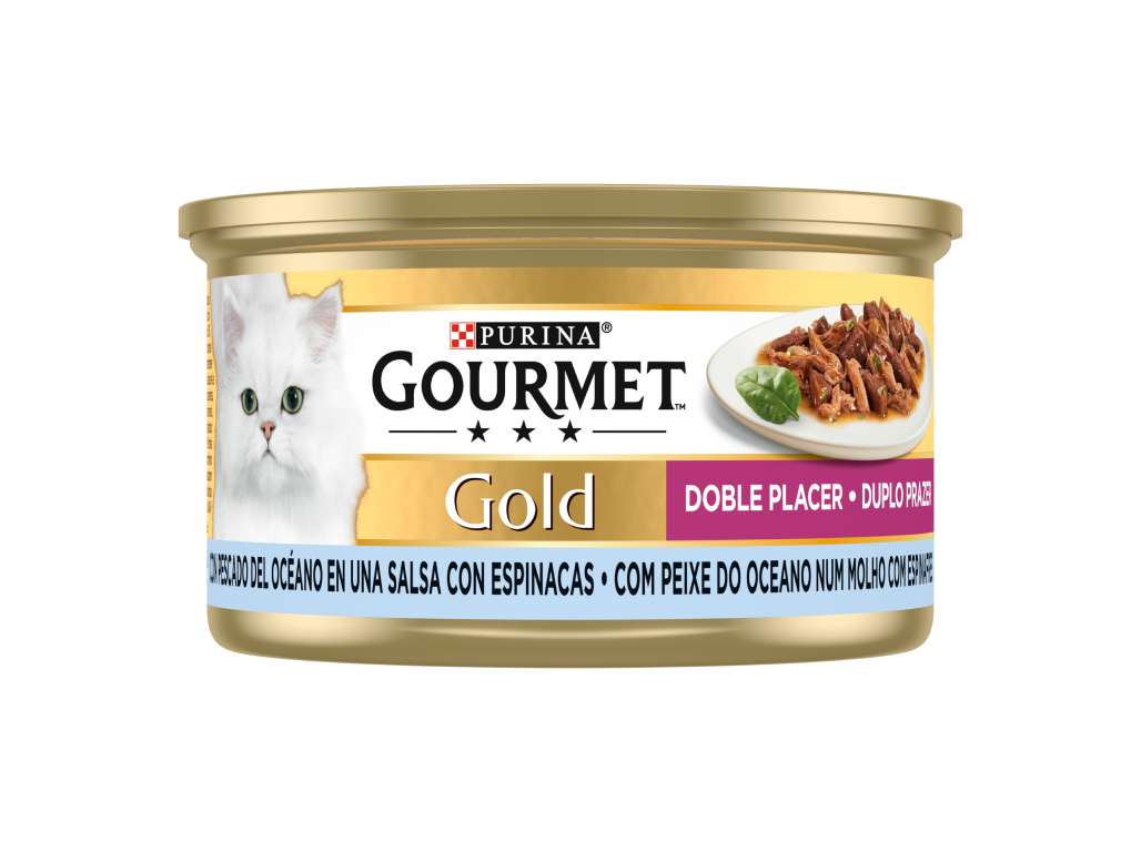 COMIDA HÚMIDA PARA GATO GOURMET GOLD COM PEIXE E ESPINAFRES 85G