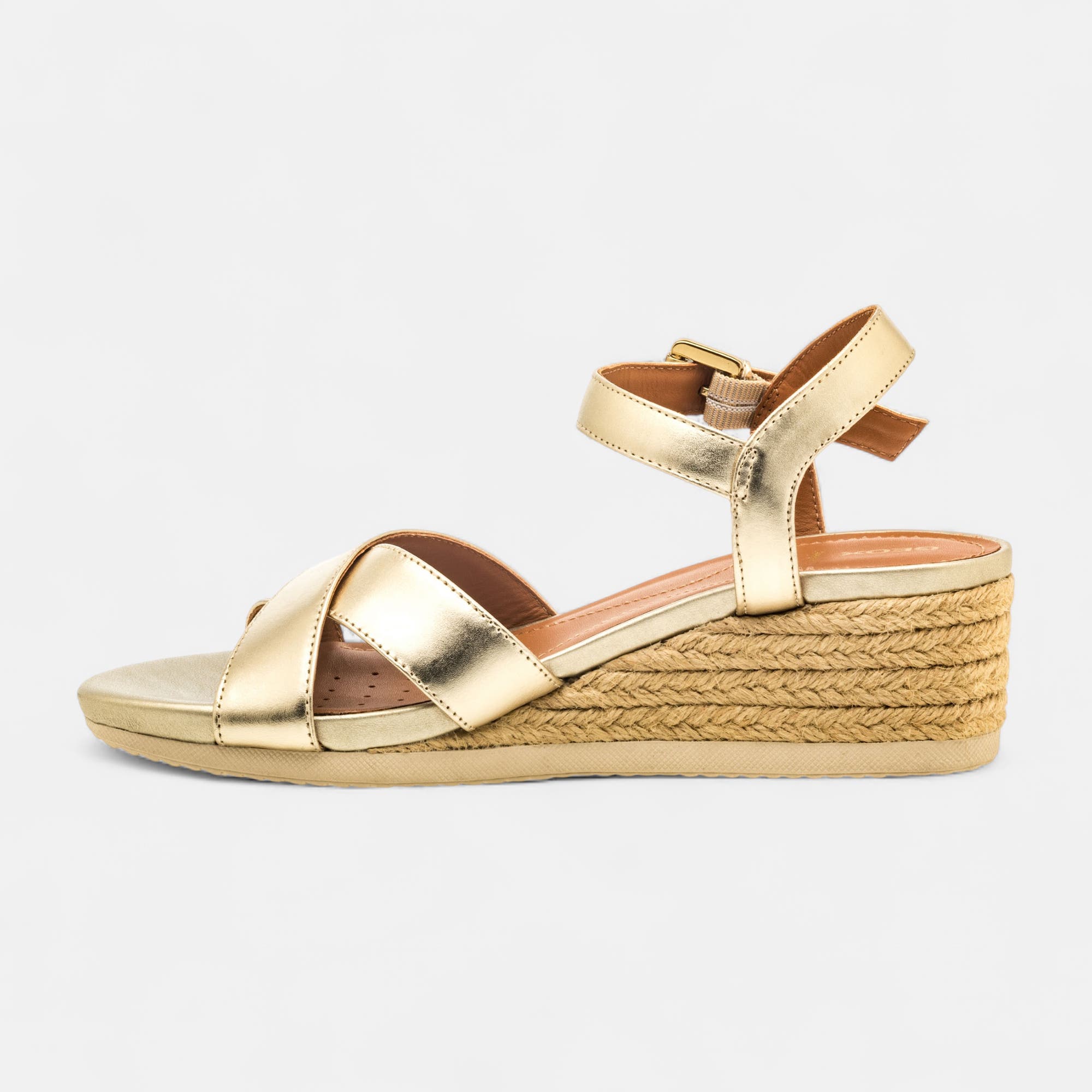 Nu-pieds à talon compensé Femme en cuir or