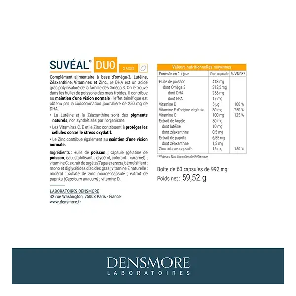 Densmore Suvéal Duo Vision - Tratamento de manutenção da visão normal para 4 meses (Pacote com 2 frascos de 2 meses cada)