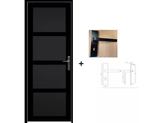 Bloc Porte Telia Noir 4 Panneaux H204 X L83 Poussant Gauche Cotes Tableau +poignee Gd Menuiseries