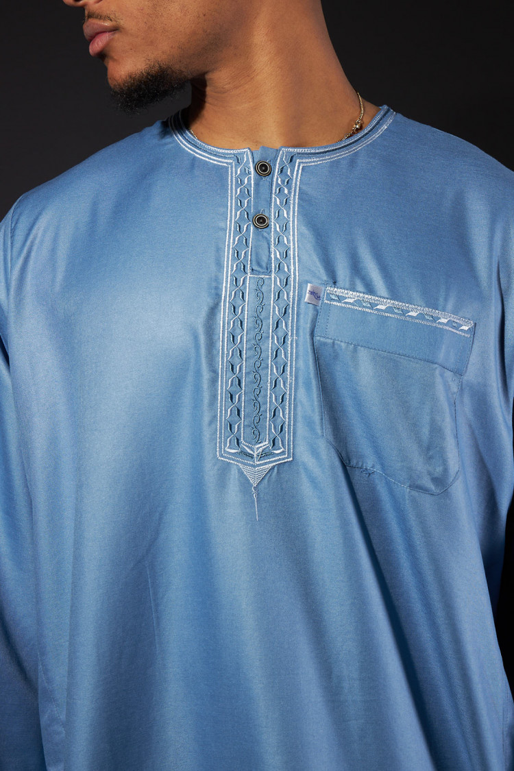 Ensemble 2 pièces qamis + pantalon bleu clair