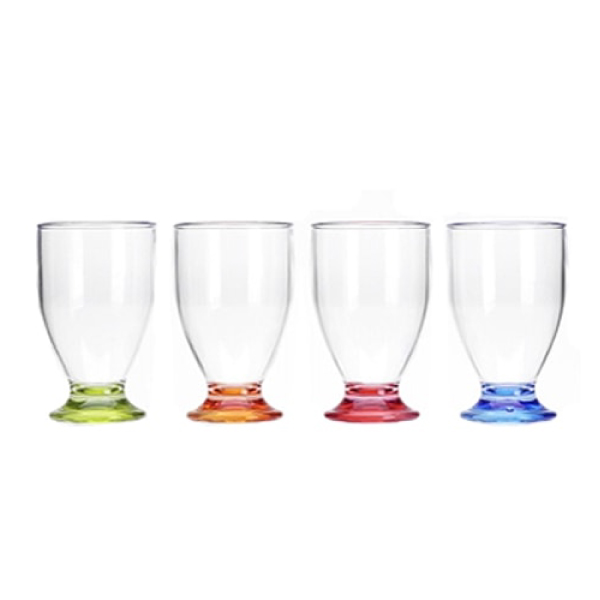 Lot de 4 verres acryliques 17cl embase colorée