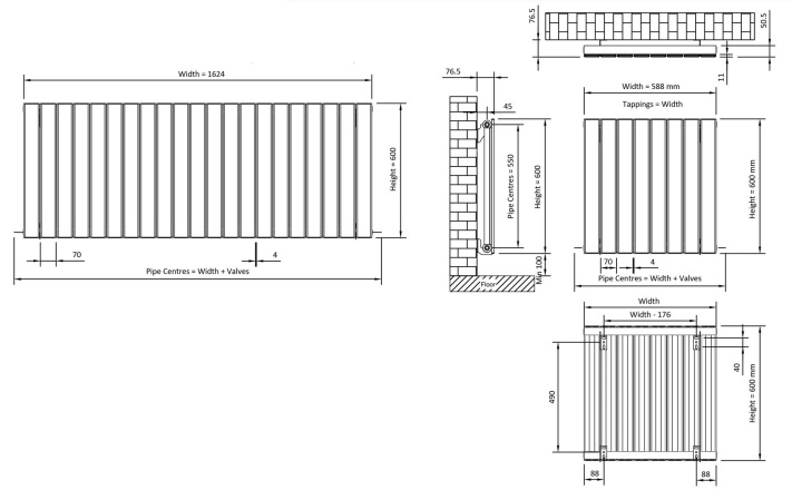Eastbrook Addington type 10 radiator 160x60cm aluminium 1731W antraciet mat