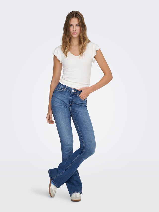 ONLY Bootcut-Jeans »ONLBLUSH – Bootcut-Jeans mit Mid Waist für bequeme Silhouette«, Abriebeffekte, modisch, bootcut fit, Eingrifftaschen, unifarben