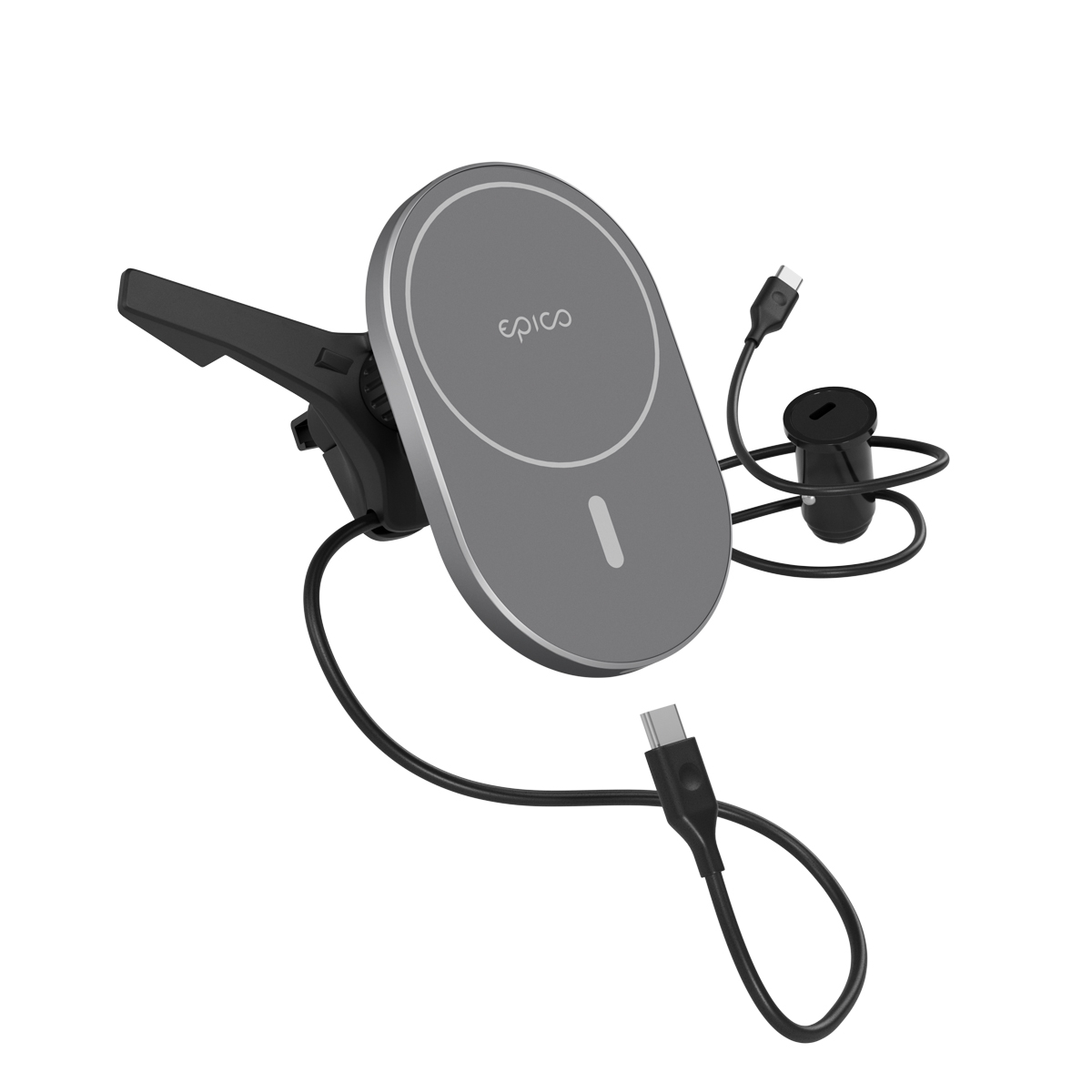 (15W) Ellipse MagSafe Auto KFZ Ladegerät Qi Wireless Charger Ladestation (9915111300035) - Space Gray (Grau)