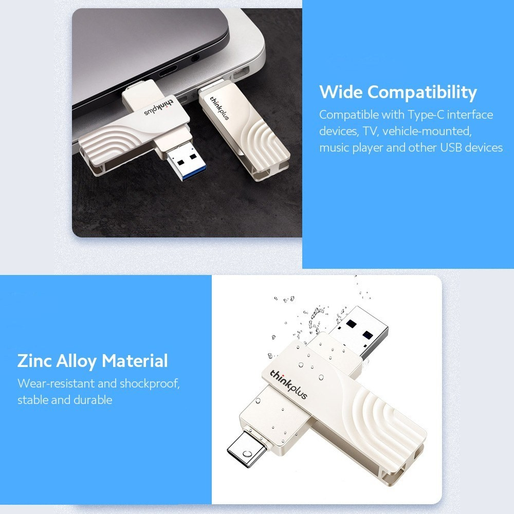(64GB) Thinkplus USB C / USB 3.0 Speicher Stick Flash Drive (70 Mbit/s) - Silber