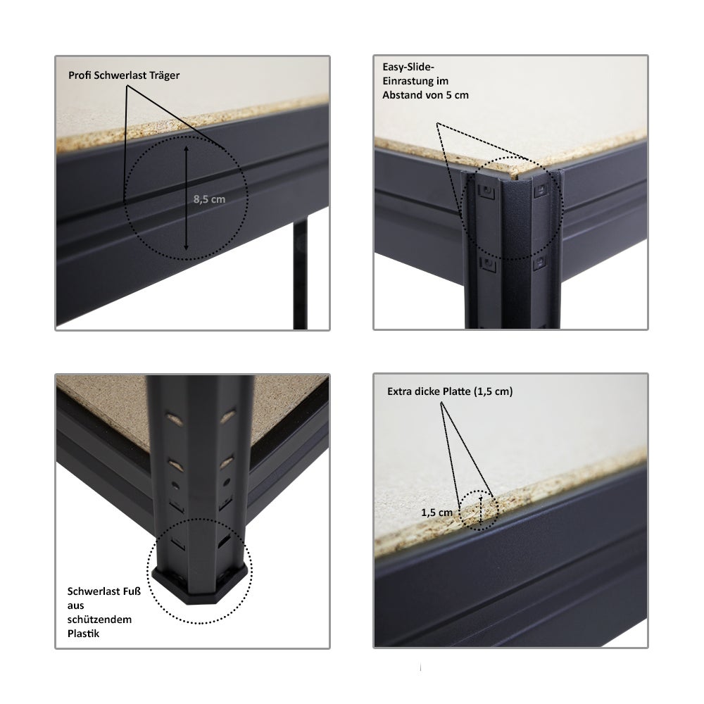 PROREGAL Mega Deal: 1x Heavy-Duty Plankenkast Big Elephant M (HxBxD 180 x 120 x 60 cm) & 1x In hoogte verstelbare werkbank Big Dino (HxBxD 90 x 160 x 60 cm) Zwart