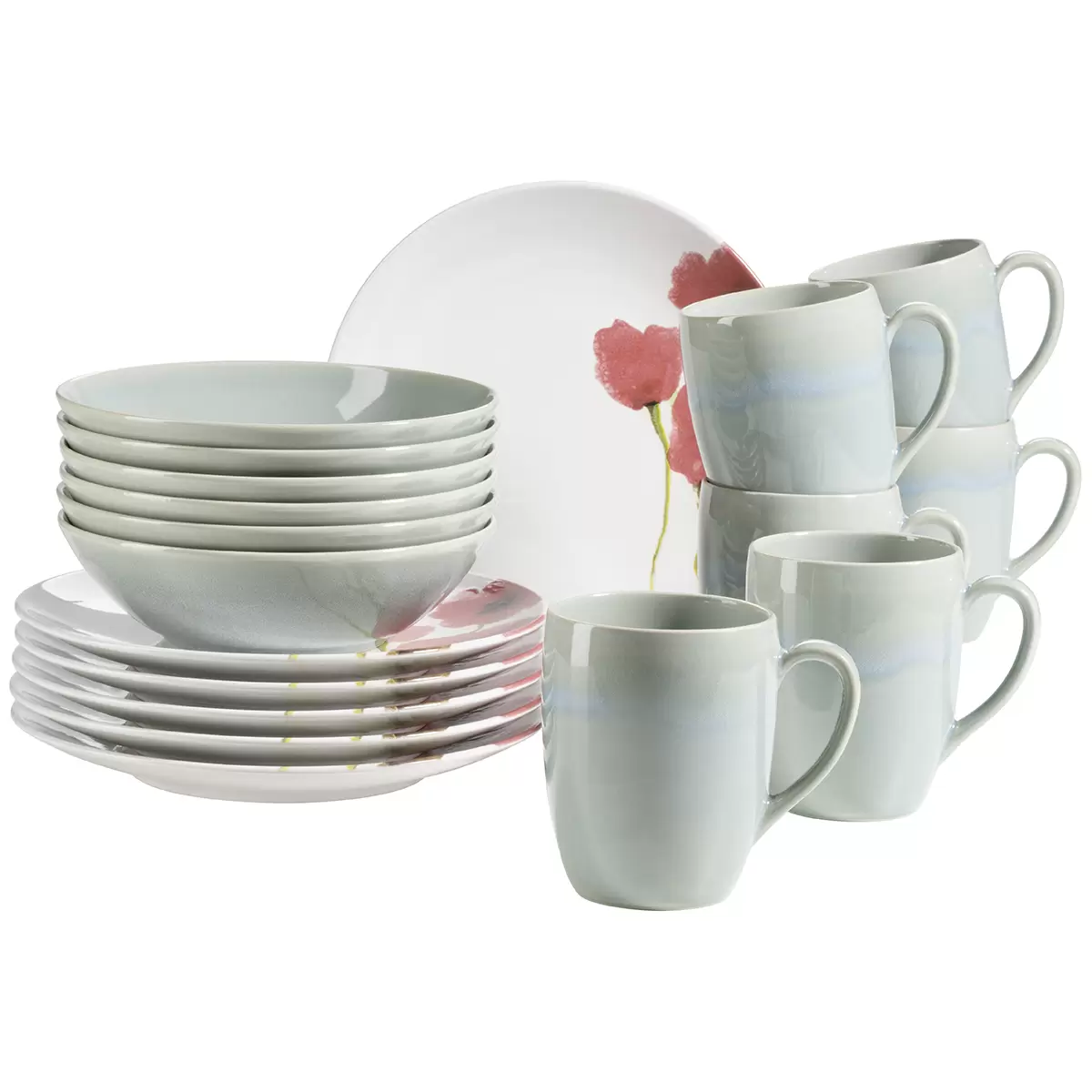 Frühstückset 18-tlg. OSSIA grün,rosa,weiss