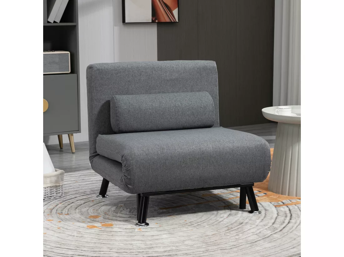 Fauteuil convertible 3 en 1 chauffeuse lit avec coussin gris