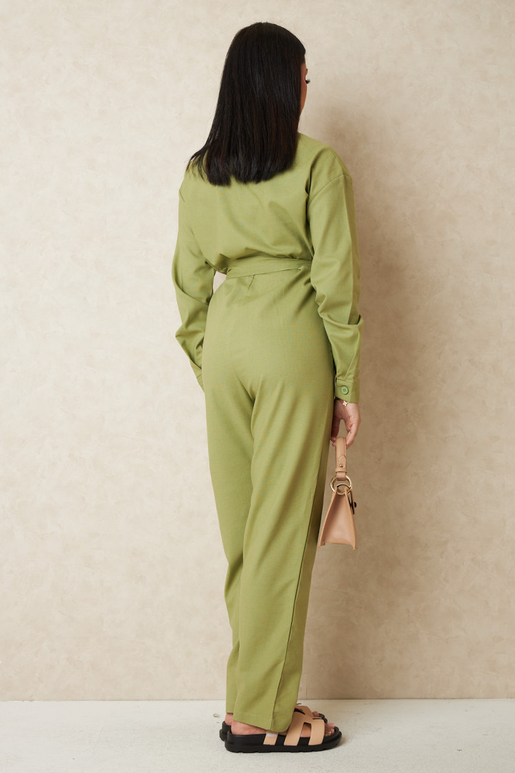Combinaison pantalon ceinturée verte