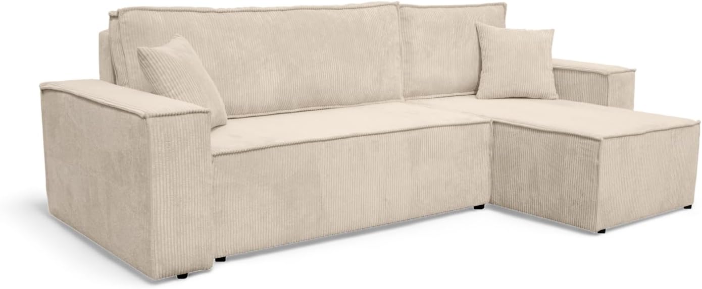 LOUNGITUDE Canapé Farah d'angle Convertible et réversible 4 Places en Velours côtelé FI4594168