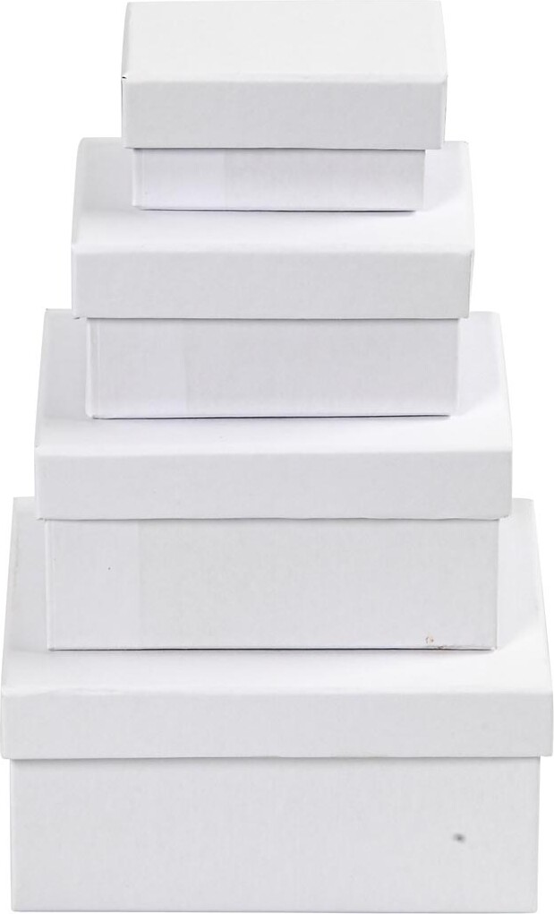 Rektangulære Æsker - H 3,5+4,5+5,5+6,5 CM - Str. 8,5X11,5+11X14 CM - Hvid - 4 Stk