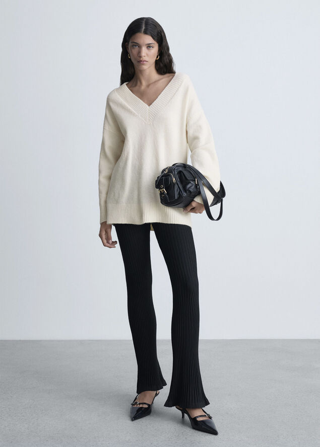 MANGO Oversized V-neck sweater Light beige