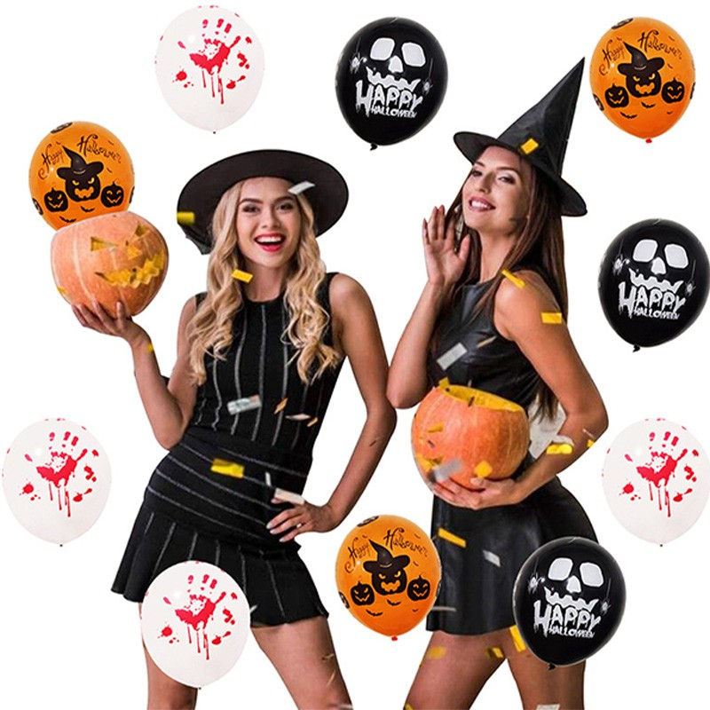 (89-tlg. Set) Happy Halloween Girlande Party Deko   Latex Ballons / Kuchenstecker / Lampion / Tischdecke - Schwarz / Orange / Weiss