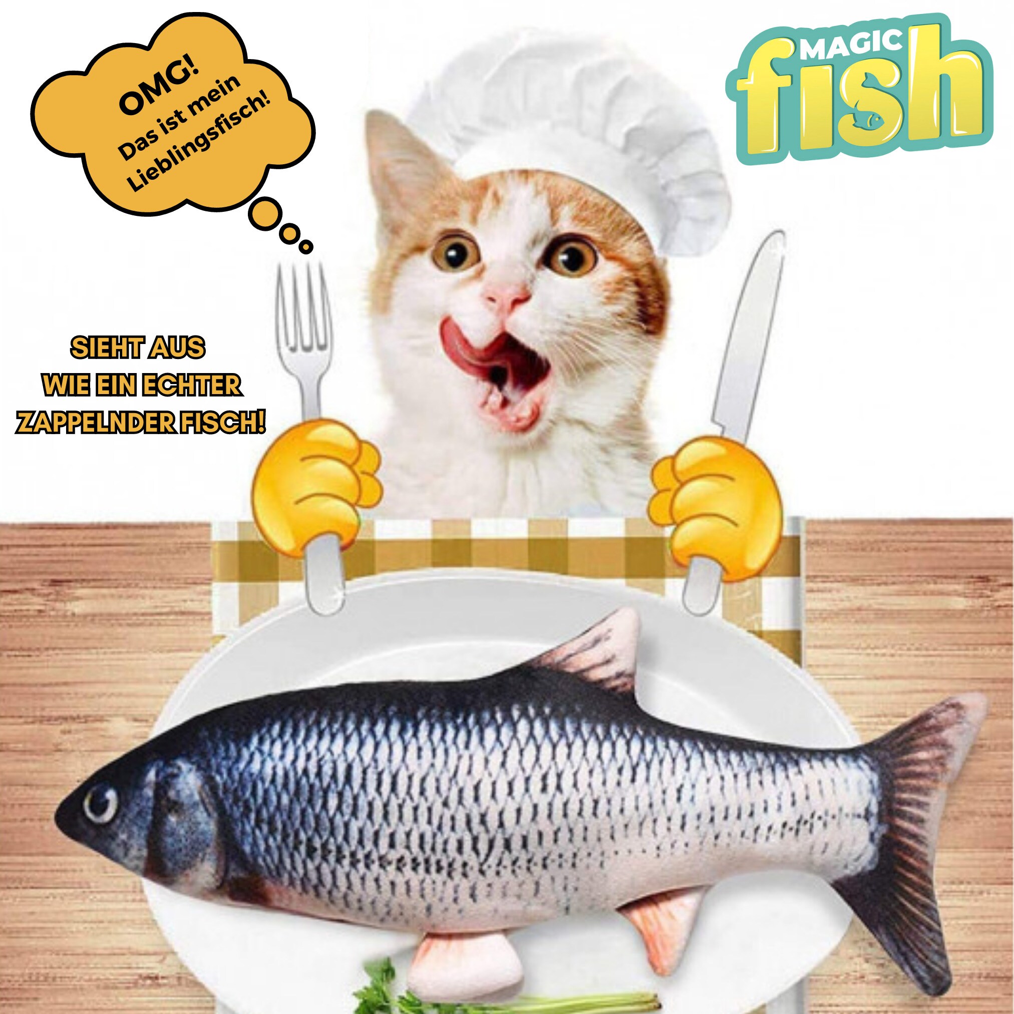 Best Direct® Katzenspielzeug zappelnder Fisch mit Katzenminze Magic Fish