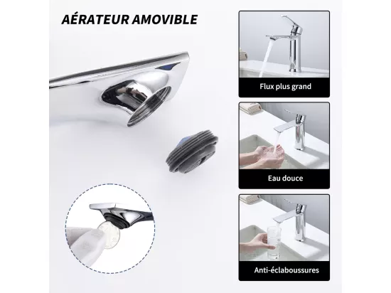Robinet Salle de Bain Chromé Mitigeur de Lavabo à Deux Voies pour Salle de Bain Robinet de Lavabo en Laiton Robinetterie Moderne