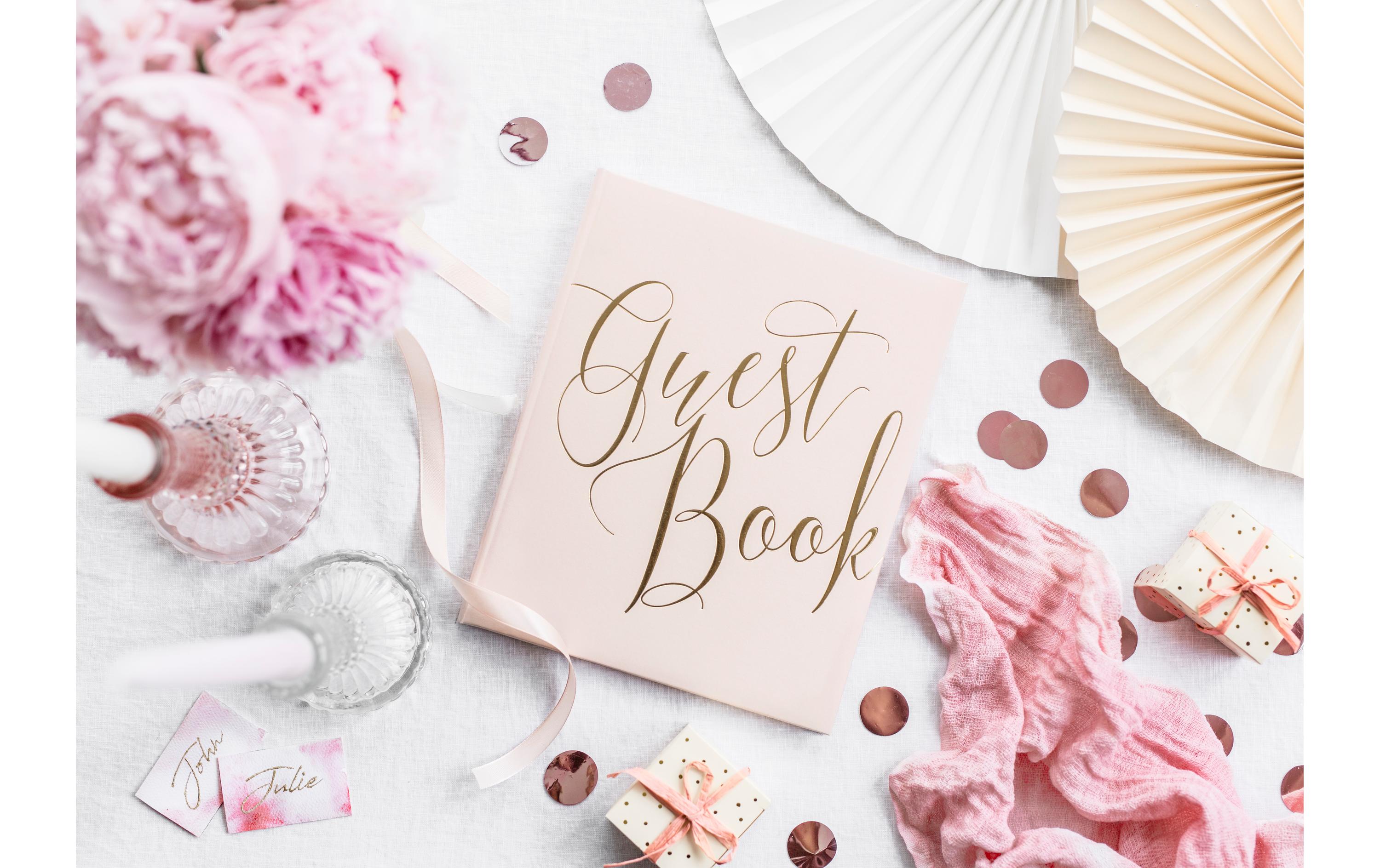 Gästebuch Guest Book 20 x 24.5 cm, Rosa/GoldGuest book als Erinnerung an die Hochzeit, den Geburtstag, die Einweihungsfeier oder die Babyshower