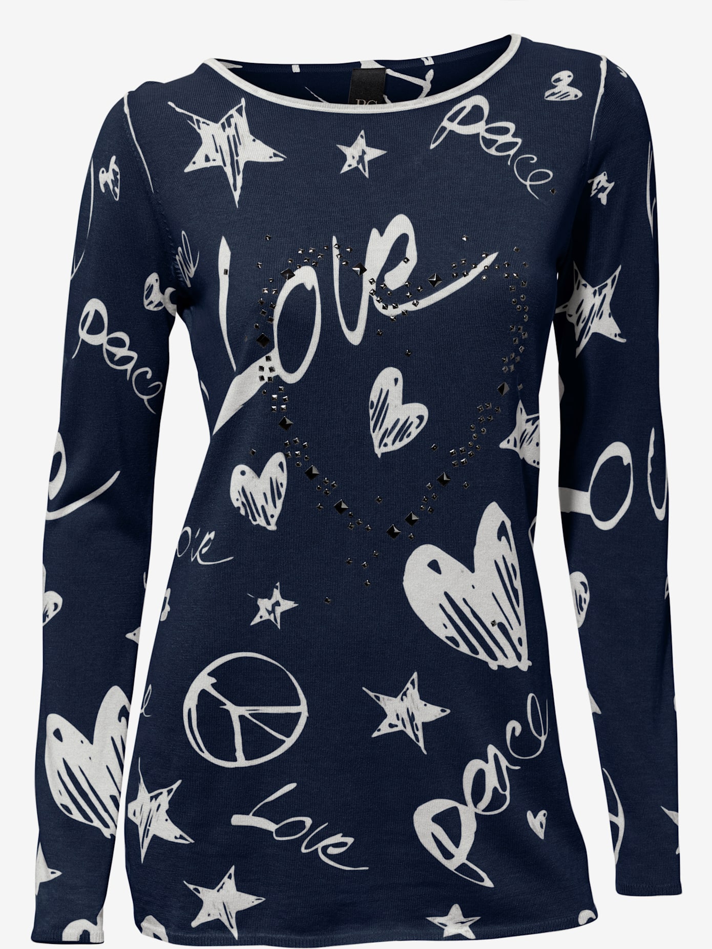 Pull imprimé superbe imprimé graphique avec cœur en rivets