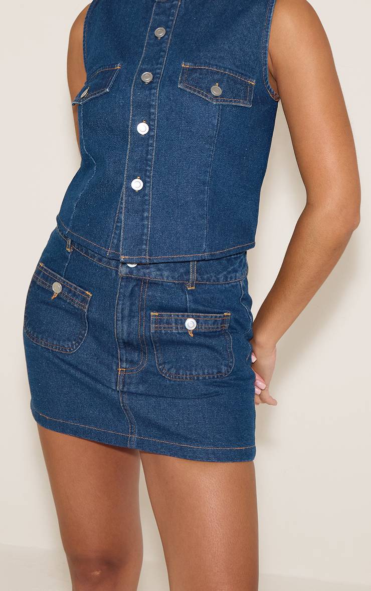 Bleu Indigo Mini-jupe En Denim Taille Mi-haute