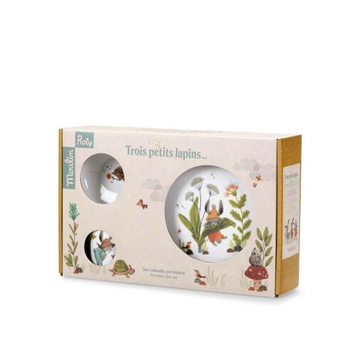 Set Vaisselle Porcelaine Trois Petits Lapins Blanc - MOULIN ROTY