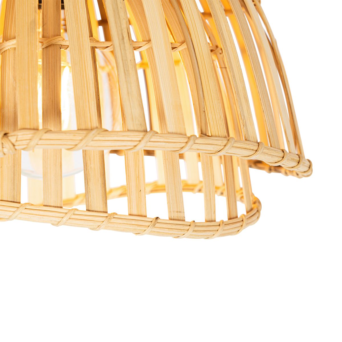 Oosterse plafondlamp zwart met naturel bamboe 30 cm - Pua