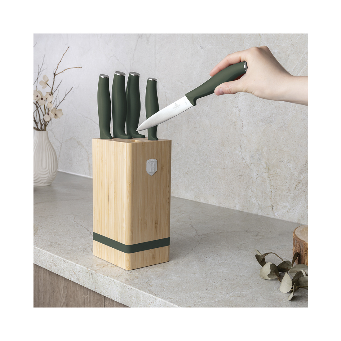 Berlinger Haus 6-teiliges Messer-Set mit Messerblock Matte Green Collection