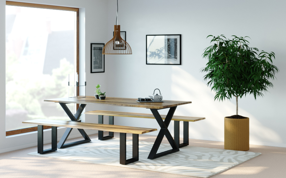 Esstisch Holz ACACIA X-Fuss 200 x 90 cm