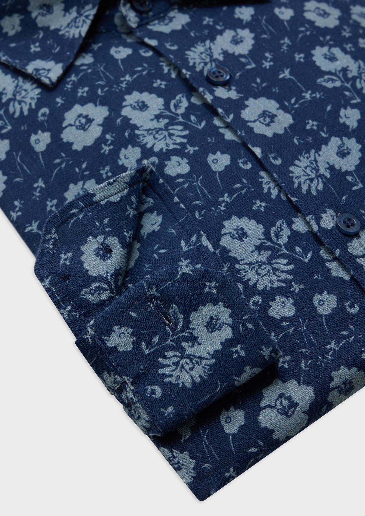 Chemise sport Slim en lin et coton bleu marine à motif fleuri bleu