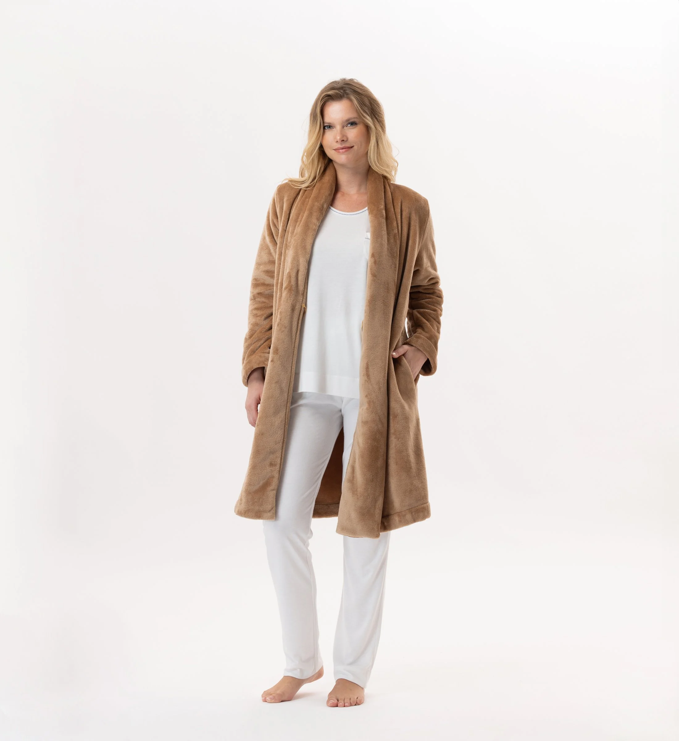 ESSENTIEL 855 - Robe de chambre en peluche flanelle | Marron
