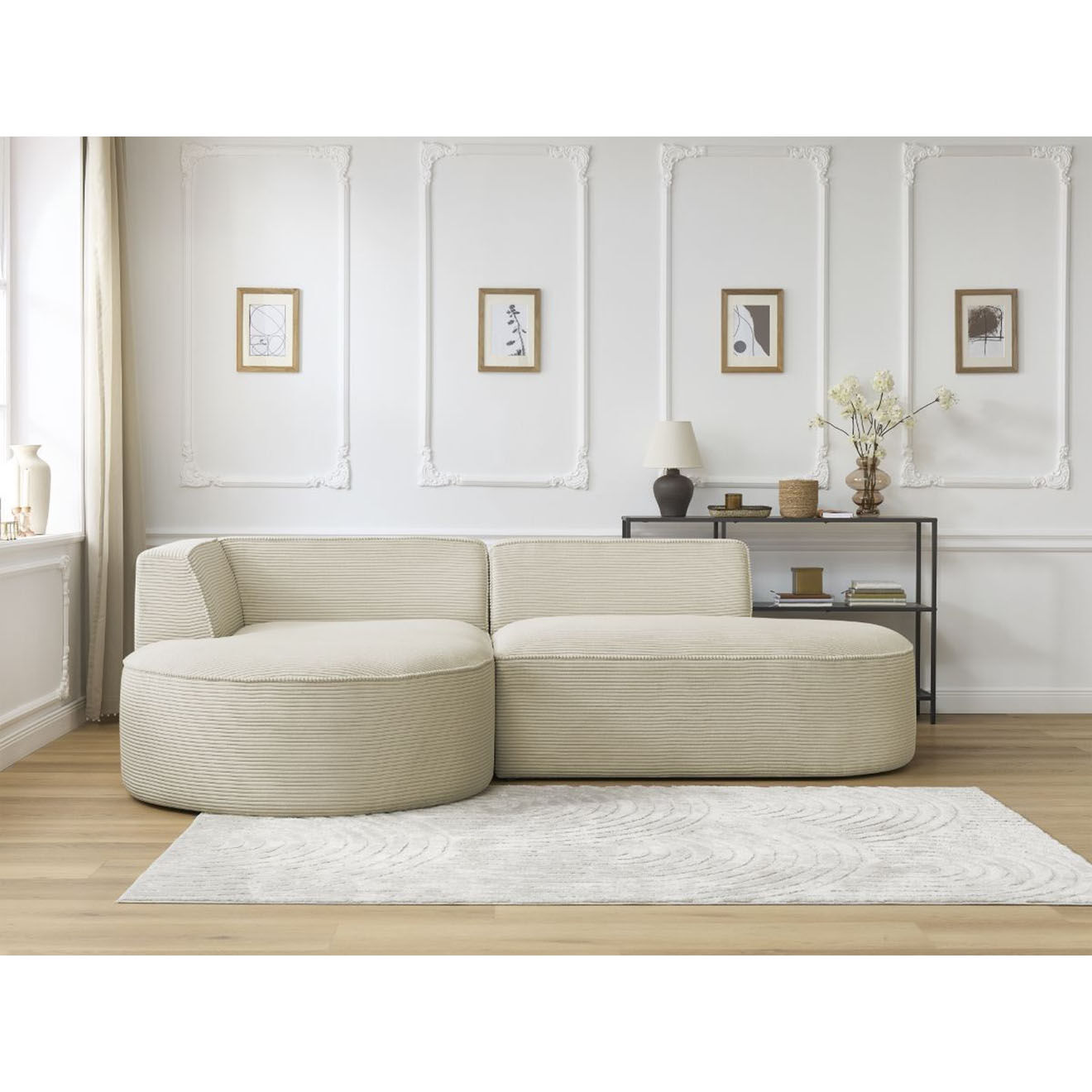 Bobochic Canapé d'angle gauche fixe 4 places Rousseau texturé beige - 250x160x72 cm